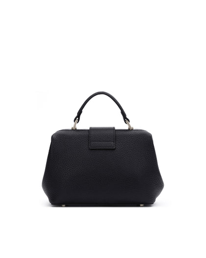 Back of Elizabeth Doctor Bag in black leather with leather handle thumbnail 6