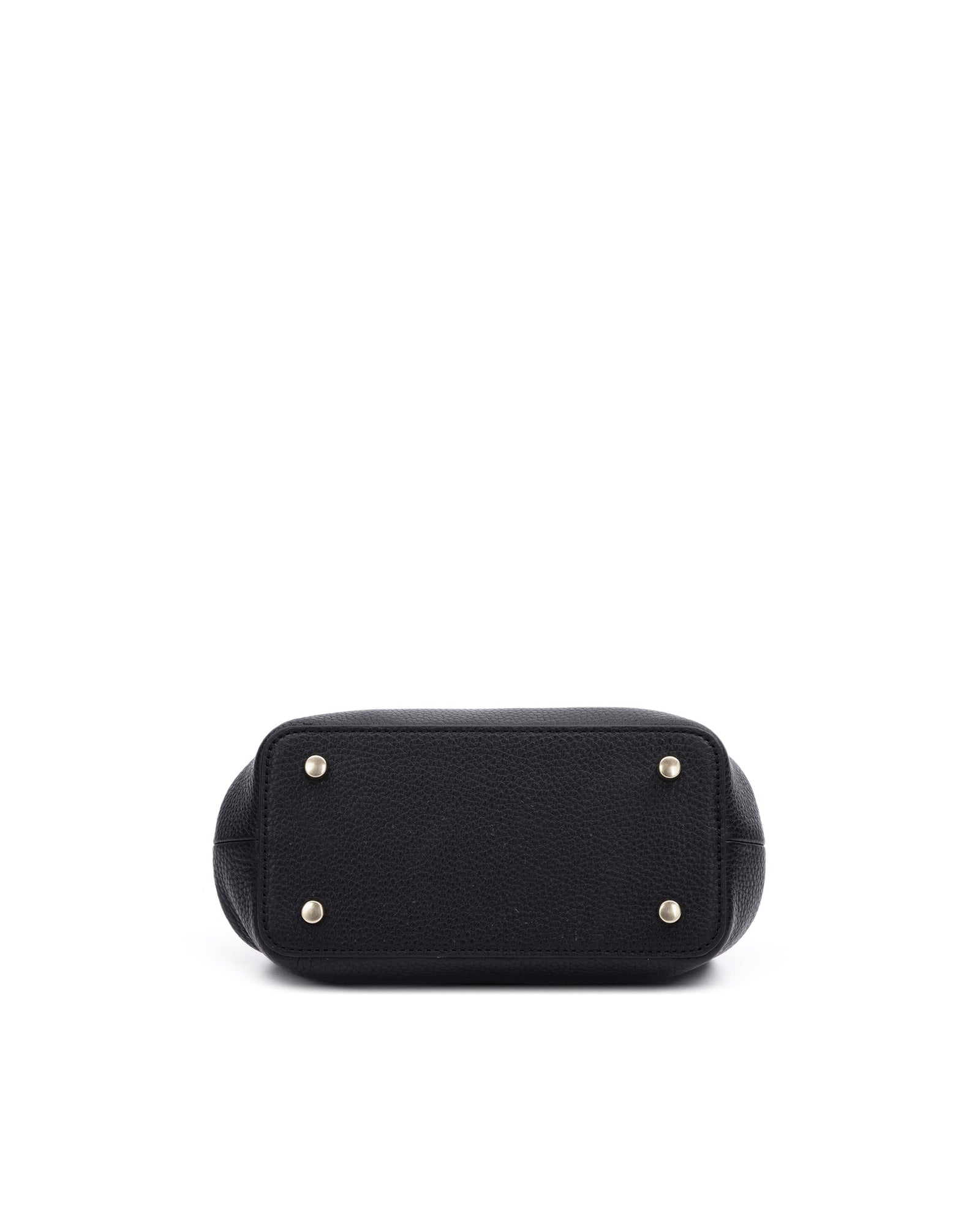 Bottom of Elizabeth Doctor Bag in black leather four metal feet