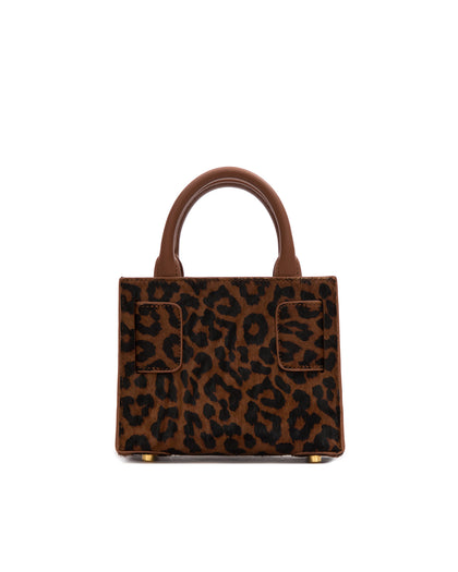Back of Kuei Bag in brown and black leopard print ponyhair handle thumbnail 6