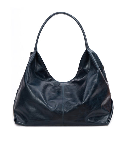 Back Hobo Tote Bag in Blue Cracked Leather with Silver Hardware thumbnail 5