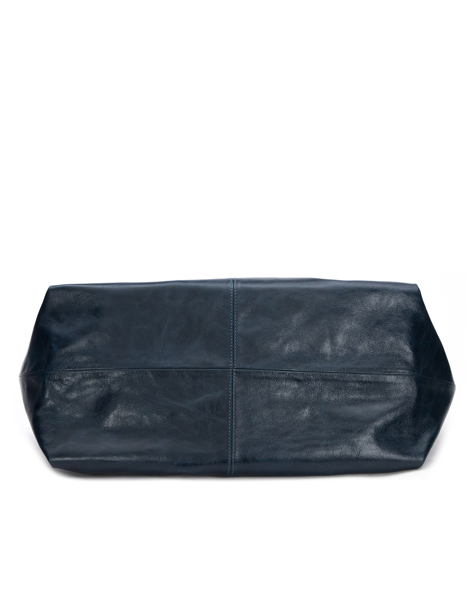 Bottom Hobo Tote Bag in Blue Cracked Leather with Silver Hardware