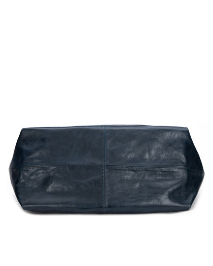 Bottom Hobo Tote Bag in Blue Cracked Leather with Silver Hardware thumbnail 4