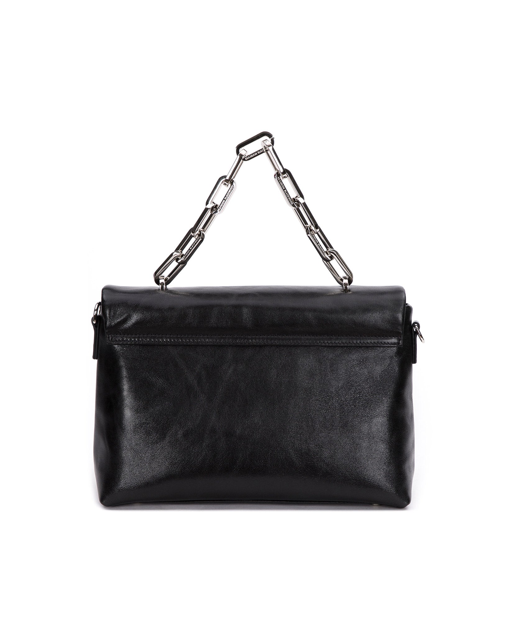 Brandon Blackwood New York - Lisa Shoulder Bag - Black Cracked Leather w/ Silver Hardware