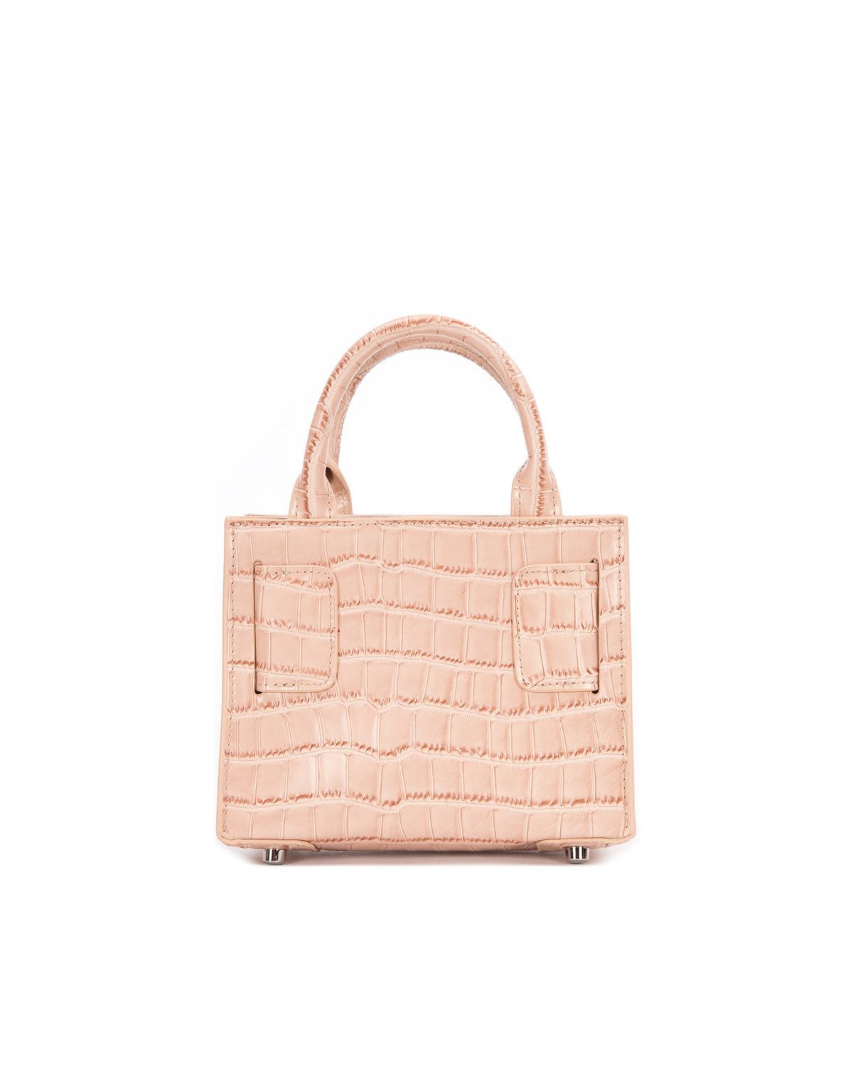 Back of Kuei Bag in cream croc embossed leather with cream croc embossed handle