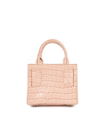 Back of Kuei Bag in cream croc embossed leather with cream croc embossed handle thumbnail 5