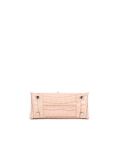 Bottom of Kuei Bag in cream croc embossed leather four metal feet thumbnail 4