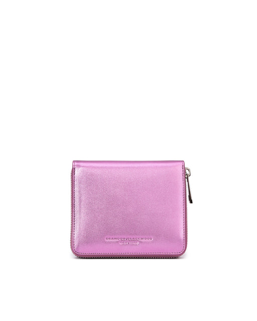 Front Tristan Bi-fold Wallet in Metallic Pink Leather 