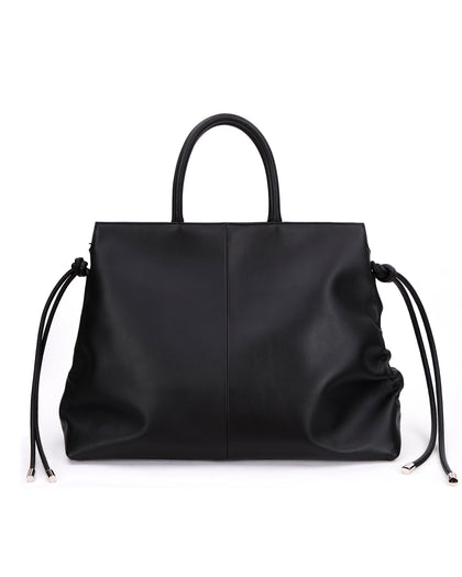 Back Rouched Tote Bag in Smooth Black Leather with Silver Hardware thumbnail 4