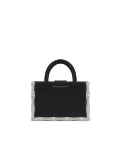 Front of Bamboo B Tote in leather with leather handle and silver bamboo embossed trim