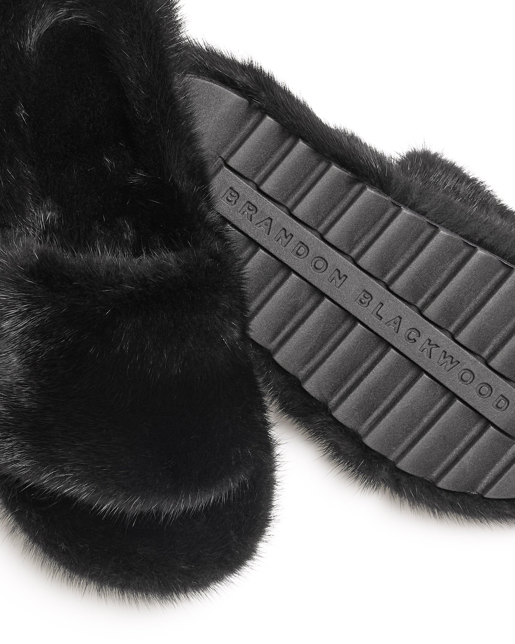Louis Vuitton Black Mink Fur Crystal Embellished Flat Slides Size