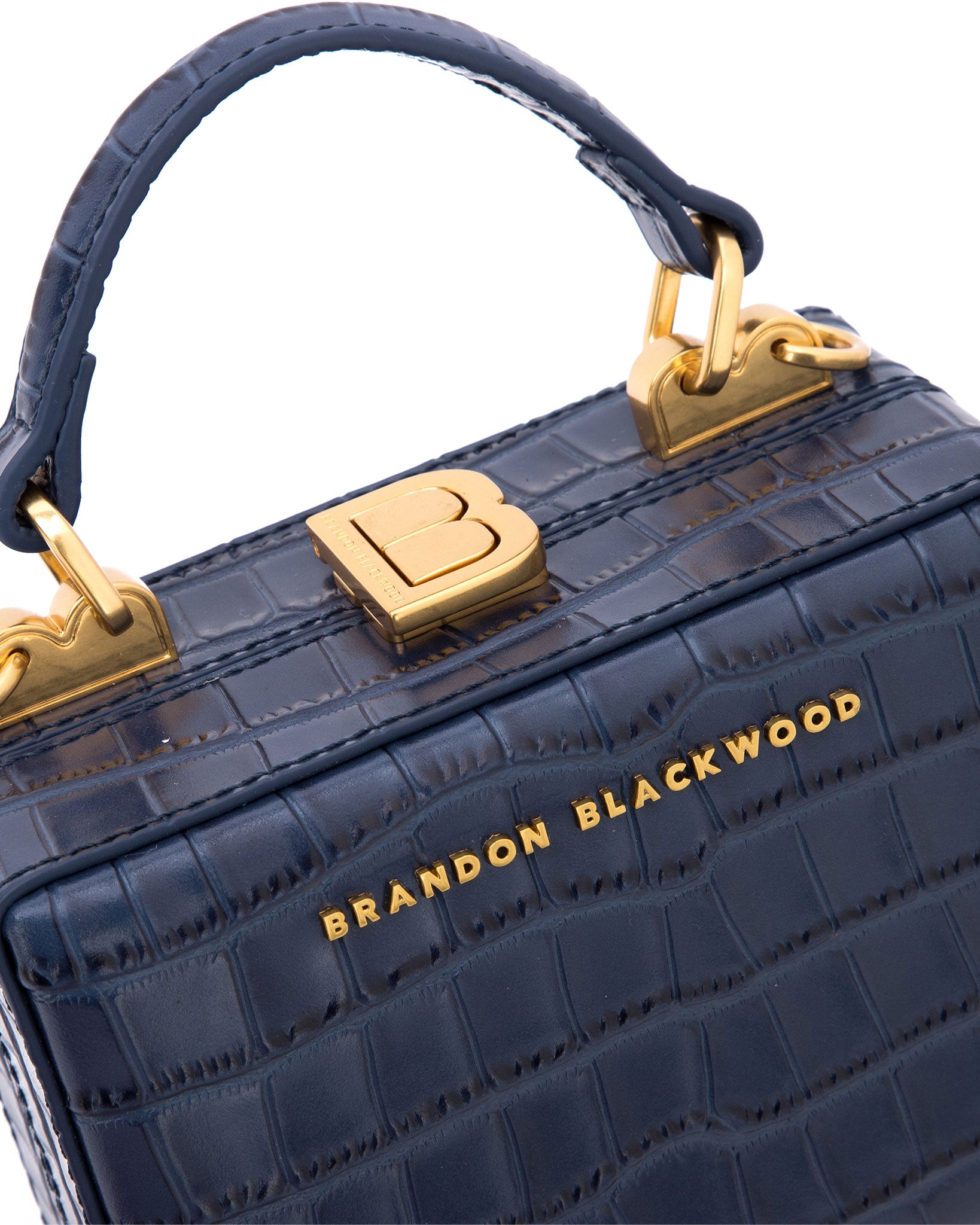 Brandon Blackwood New York - Mini Kendrick Trunk - Navy Blue Croc Embossed Leather w/ Brass Hardware