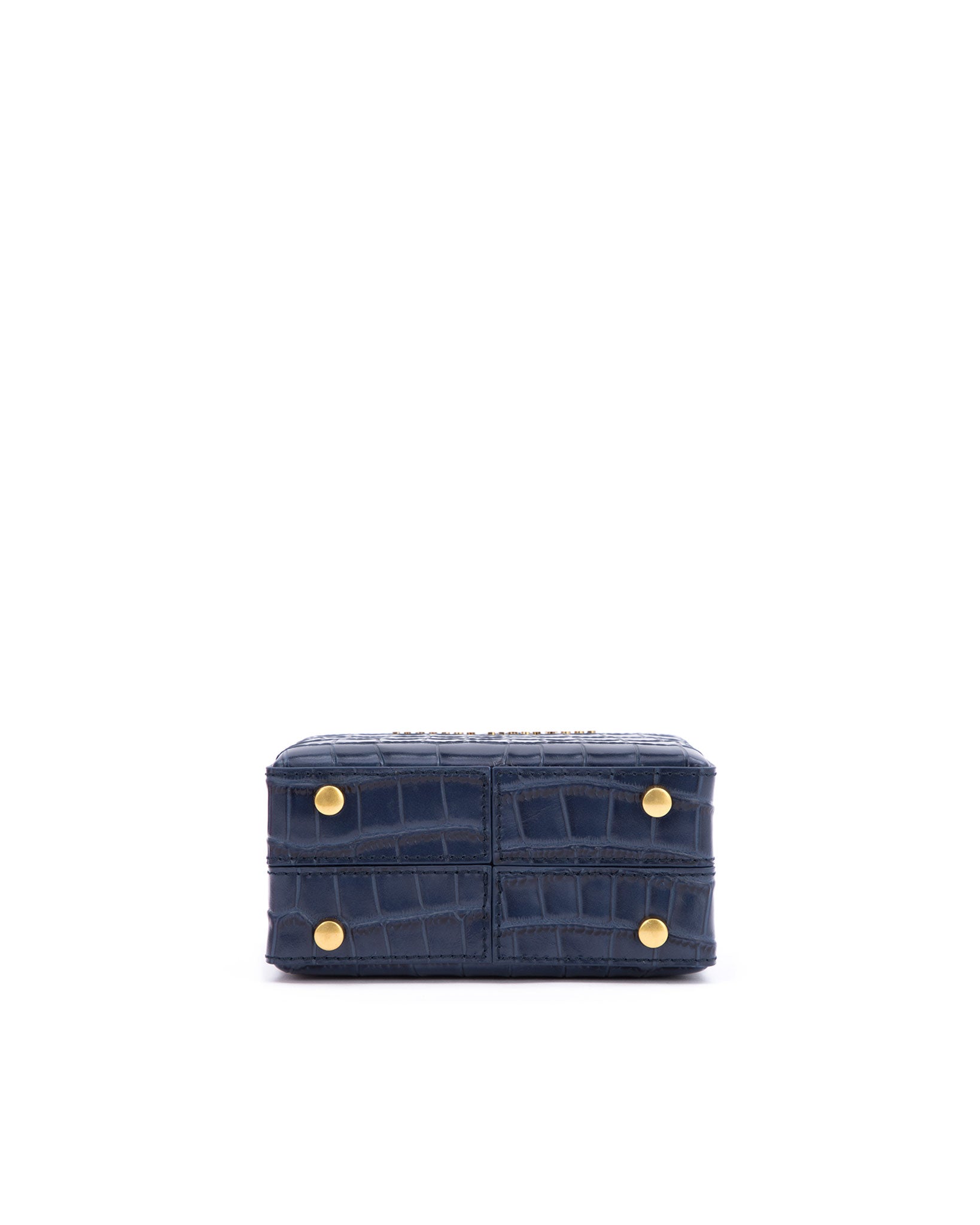 Brandon Blackwood New York - Mini Kendrick Trunk - Navy Blue Croc Embossed Leather w/ Brass Hardware
